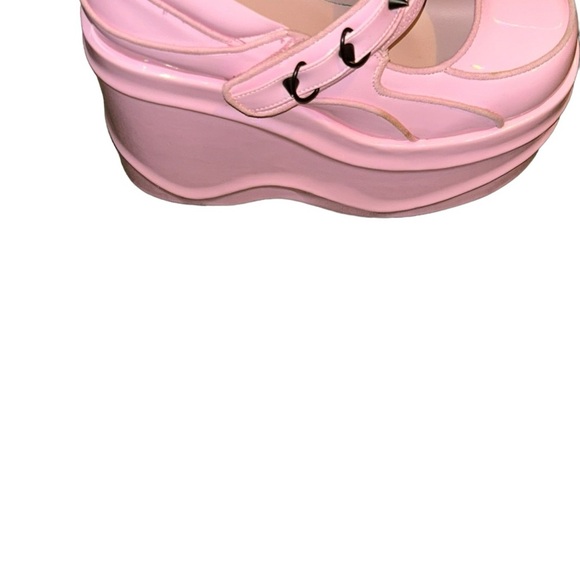 DEMONIA Wave-48 Pink Punk 6" Wedge Platform Maryjane Strap Shoes size 8 - Picture 2 of 6